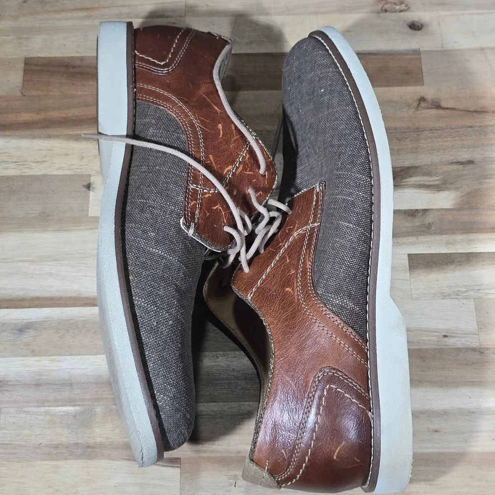 Joseph Abboud Canvas Leather Derby Shoes 12M Brown Tan Mixed‎ Media Casual Dress